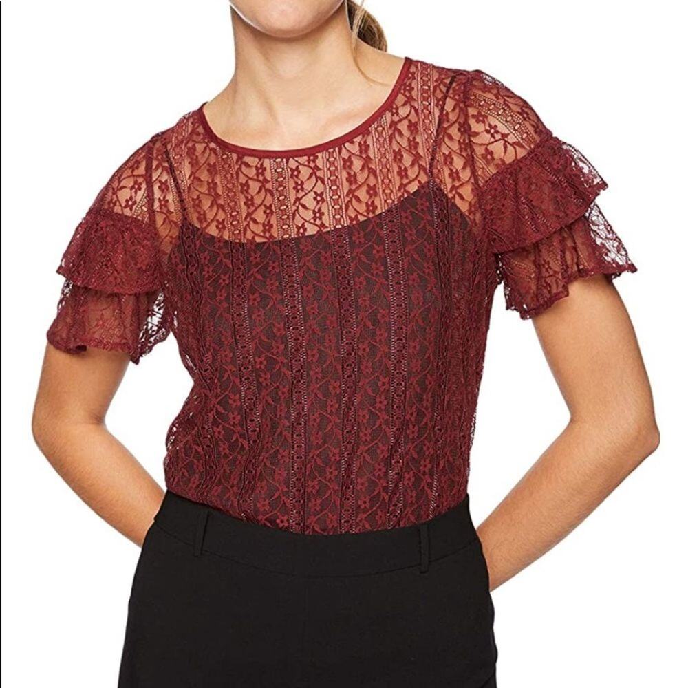 BCBGeneration Cross Back Ruffle Sleeve Tee - Picture 2 of 8